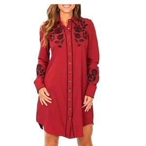 Roper Western pearl snap Dress Embroidered roses size large